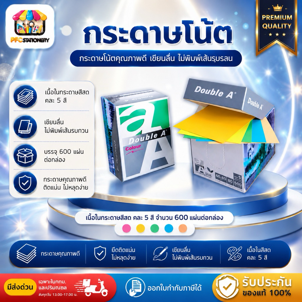 (ส่งทันที)!!NEW!!กระดาษโน๊ต Mini Box Double A  600 แผ่น หนา 80g ขนาด 60*83 มม. (คละสี)