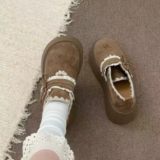 Hellomyshoes G33 รองเท้าแฟชั่นเกาหลี สุดน่ารัก ทนทาน แข็งแรง หนังนิ่ม ผ้ากำมะหยี่ มินิมอล พร้อมส่งจากไทย เสริมสูง 6 CM.