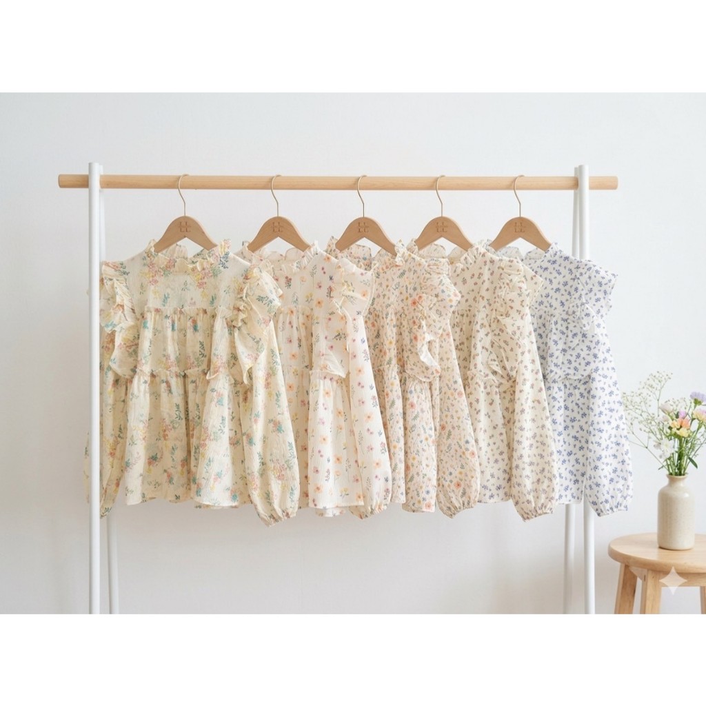 ป้าย Lilly เสื้อผ้าครัชพิมพ์ลายต่อชั้น ระบายแขนจับจีบ อก 42 นิ้ว