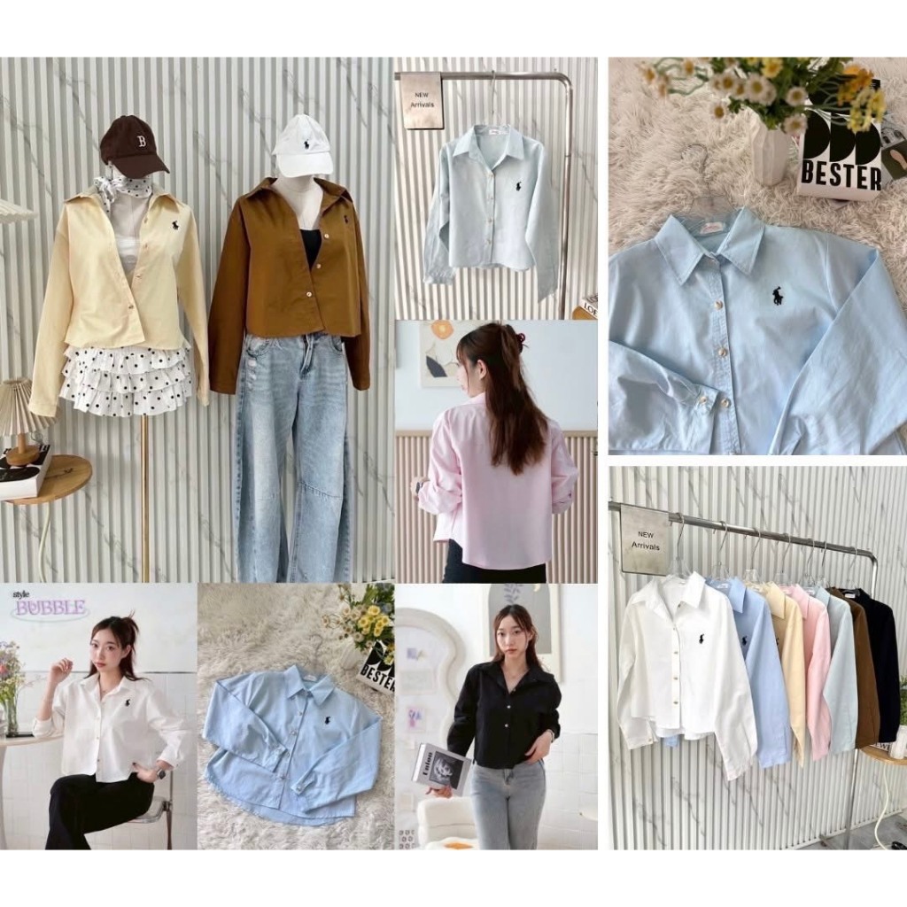 ป้าย Bubble เสื้อเชิ้ตทรงสั้นตัวรีด Polo หน้าผ้า 44 นิ้ว ยาว 20 นิ้ว