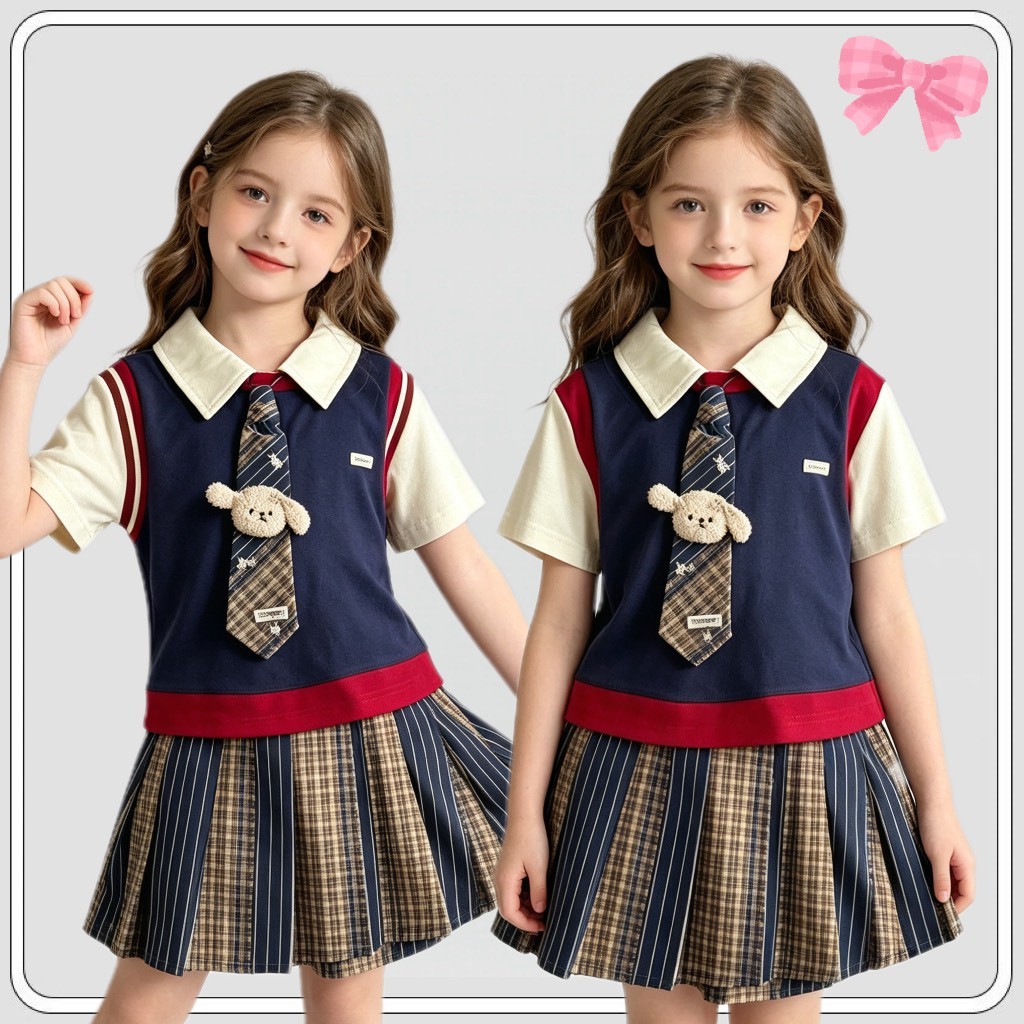 MC278 ชุดเด็กผู้หญิงพร้อมส่ง ลุคนักเรียนเกาหลี ใส่สบาย น่ารัก