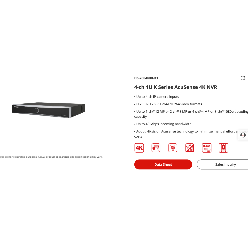 เครื่องบันทึก NVR Hikvision DS-7604NXI-K1(E) (NVR 4 CH ไม่มี POE)