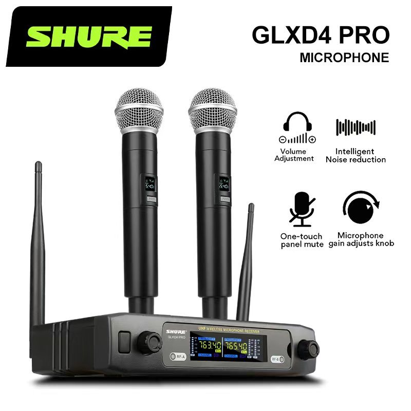 Shure GLXD4 PRO 1 ต่อ 2 ไมโครโฟนไร้สาย， สำหรับกันต์ซิงก์ โมบายไดนามิกส์โปรфесชันัล สเปค UHF สำหรับกีเทวี การบันเทิง