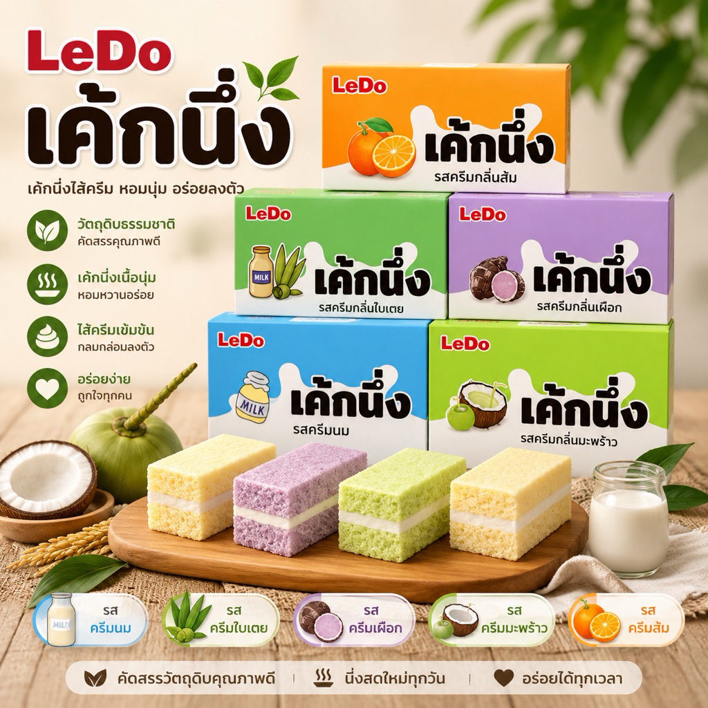 เค้กนึ่งสอดไส้ครีม ตรา Ledo ยกลัง *สั่งคละรสได้ ติดต่อแอดมิน