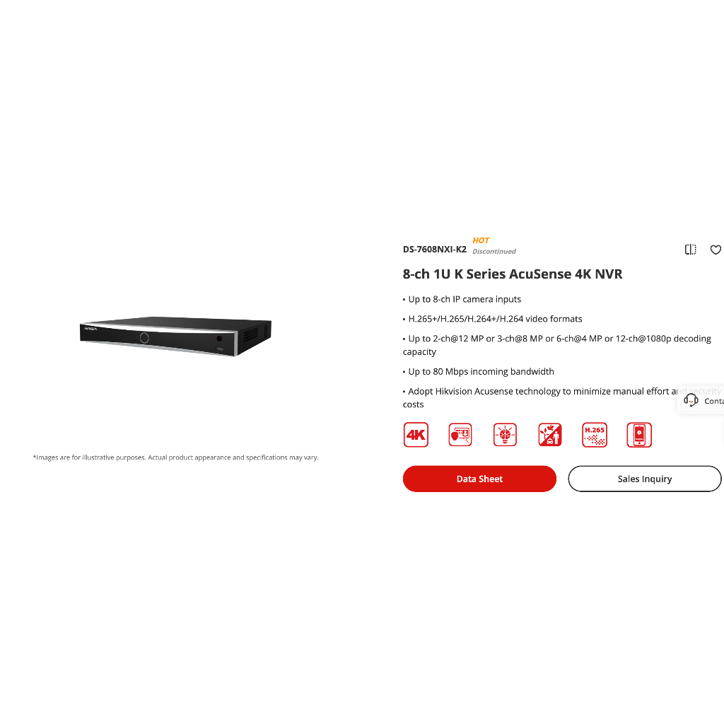 NVRเครื่องบันทึก NVR Hikvision DS-7608NXI-K2(D) (NVR 8 CH ไม่มี POE ใส่ HDD 2 ลูก)