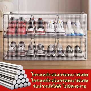 🔥กล่องรองเท้ากันน้ำใส พับได้ กันฝุ่น ประกอบไว จัดเก็บเป็นระเบียบ มองเห็นด้านใน