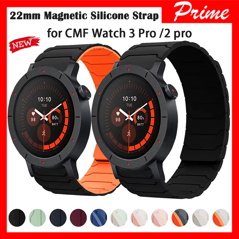 สาย silicone แม่เหล็ก 22 มม. สำหรับนาฬิกา CMF Watch 3 Pro สายข้อมือสำหรับ Nothing CMF Watch Pro 2/1 สายและอุปกรณ์เสริม