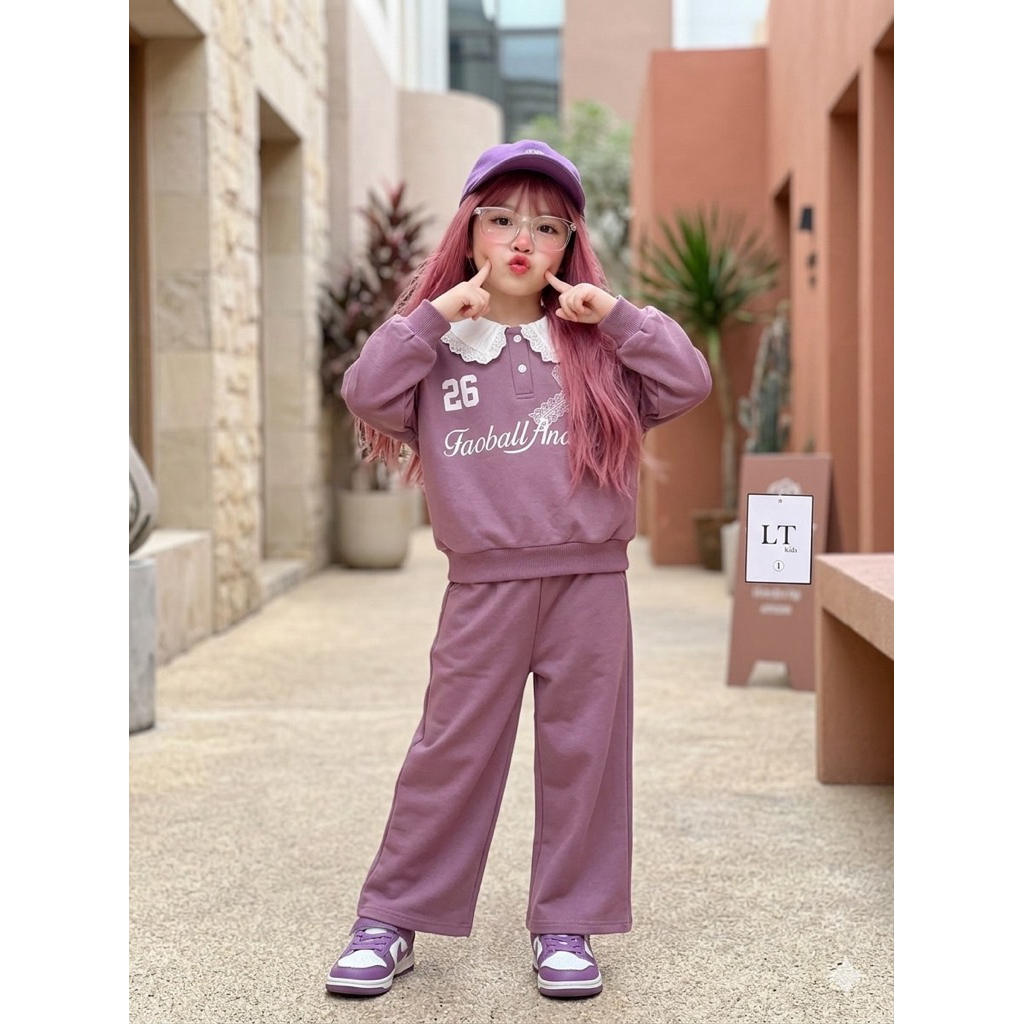 พร้อมส่ง ชุดเซตวอมเด็กสีม่วงตกแต่งลูกไม้ น่ารัก ดีเทลเก๋มาก