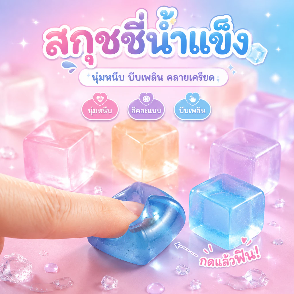สกุชชี่ น้ำแข็ง บีบคลายเครียด นุ่ม เด้ง ยืดหยุ่น ก้อนน้ำแข็ง ของเล่นนุ่มนิ่ม โมนิ รองข้อมือ รองโทรศัพท์ กันกระแทก