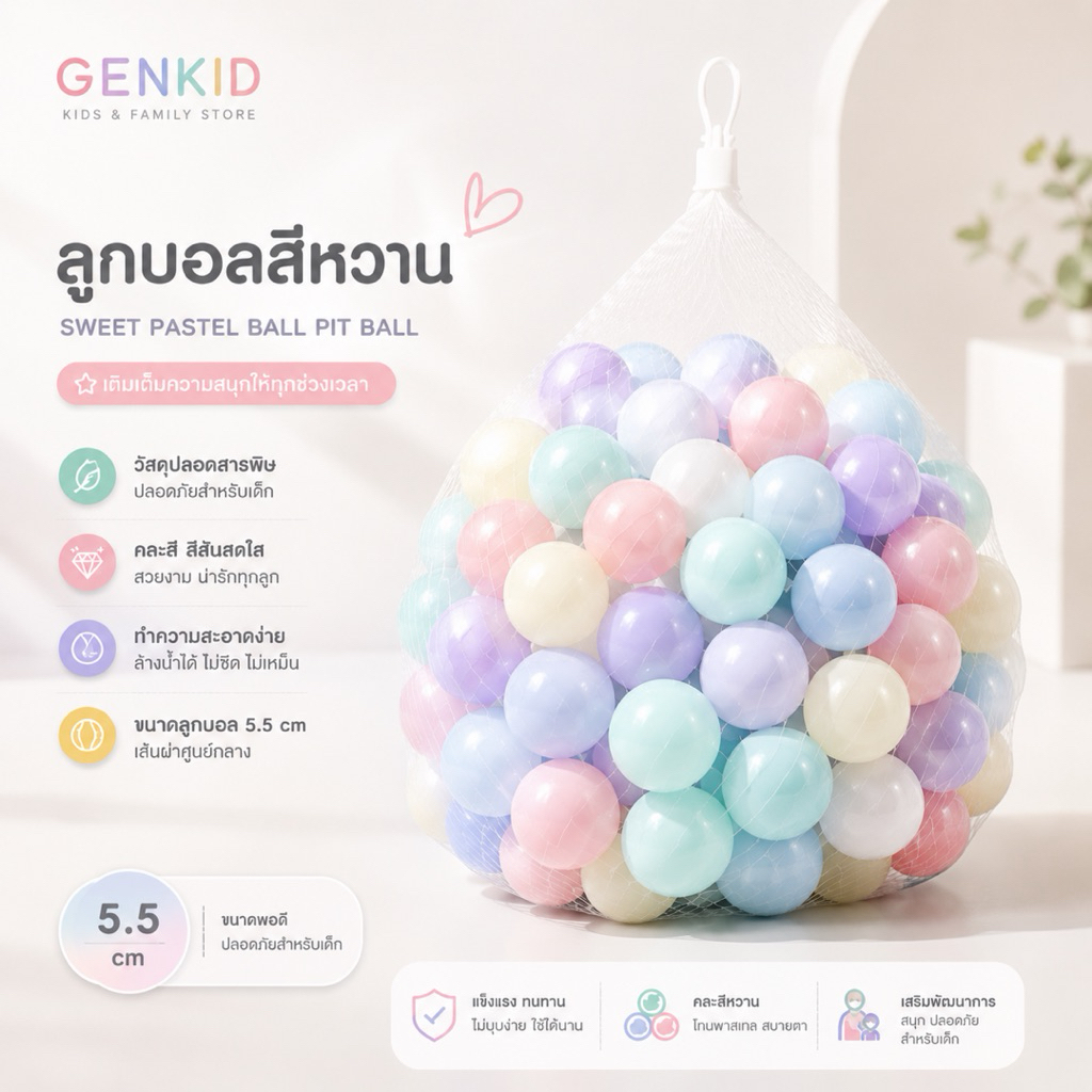 ลูกบอลสำหรับเด็ก ปลอดสารพิษ บอลบ่อบอล 5.5 ซม. บอลสีหวาน ปลอดภัยสำหรับเด็ก