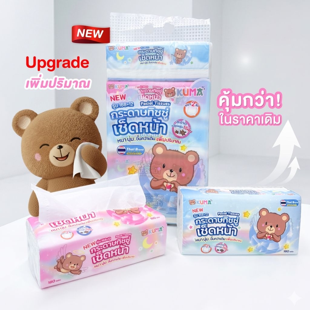 #ทิชชู่​แห้งคุมะรุ่นใหม่❤️แพค5ห่อ(หนา2ชั้น180แผ่น/รุ่นหนา3ชั้น)สั่งได้สูงสุด5แพค/ออเดอร์