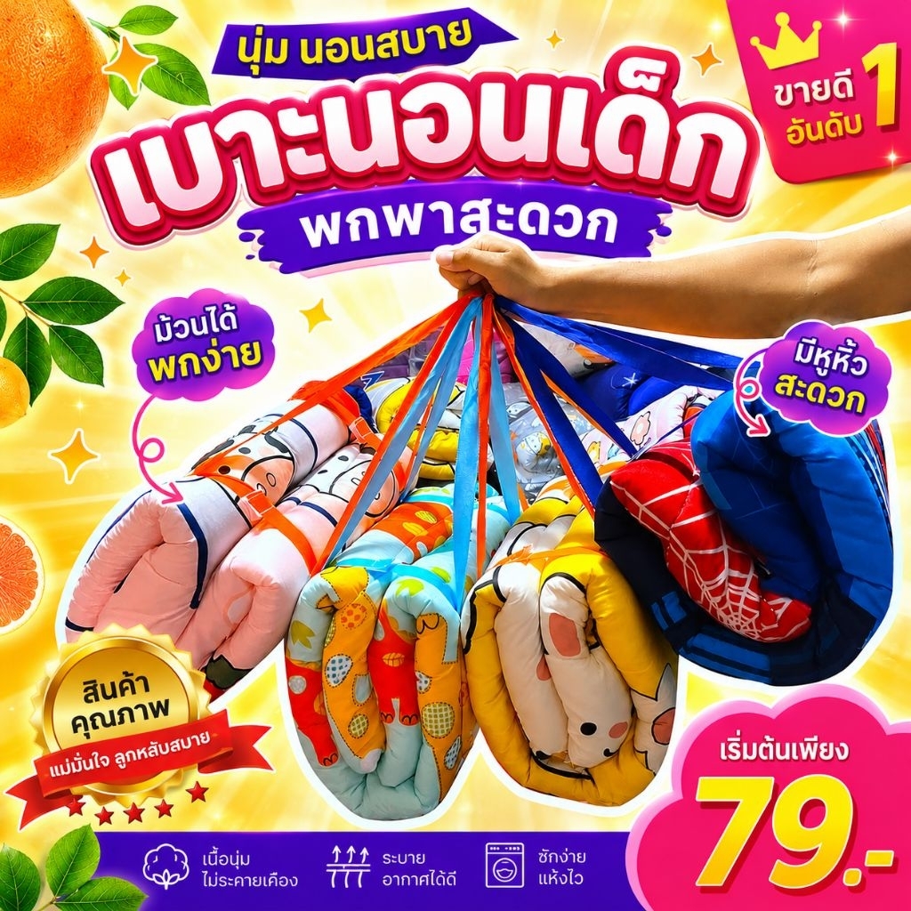 ที่นอนเด็กอนุบาลมีหมอนในตัวหนานุ่ม|สีไม่ตกราคาถูกที่สุดเเน่นอน👶👶👶