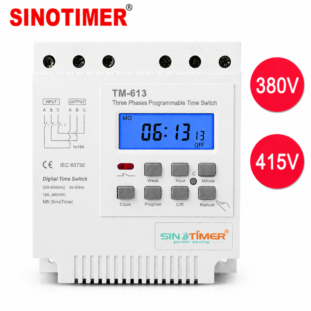 SINOTIMER TM613 380V 16A 3 เฟส Timer ไทร์มเมอร์  ตั้งเวลา ทำงานอัตโนมัติ โปรแกรมดิจิตอลรีเลย์ ปั๊มน้ำ มอเตอร์