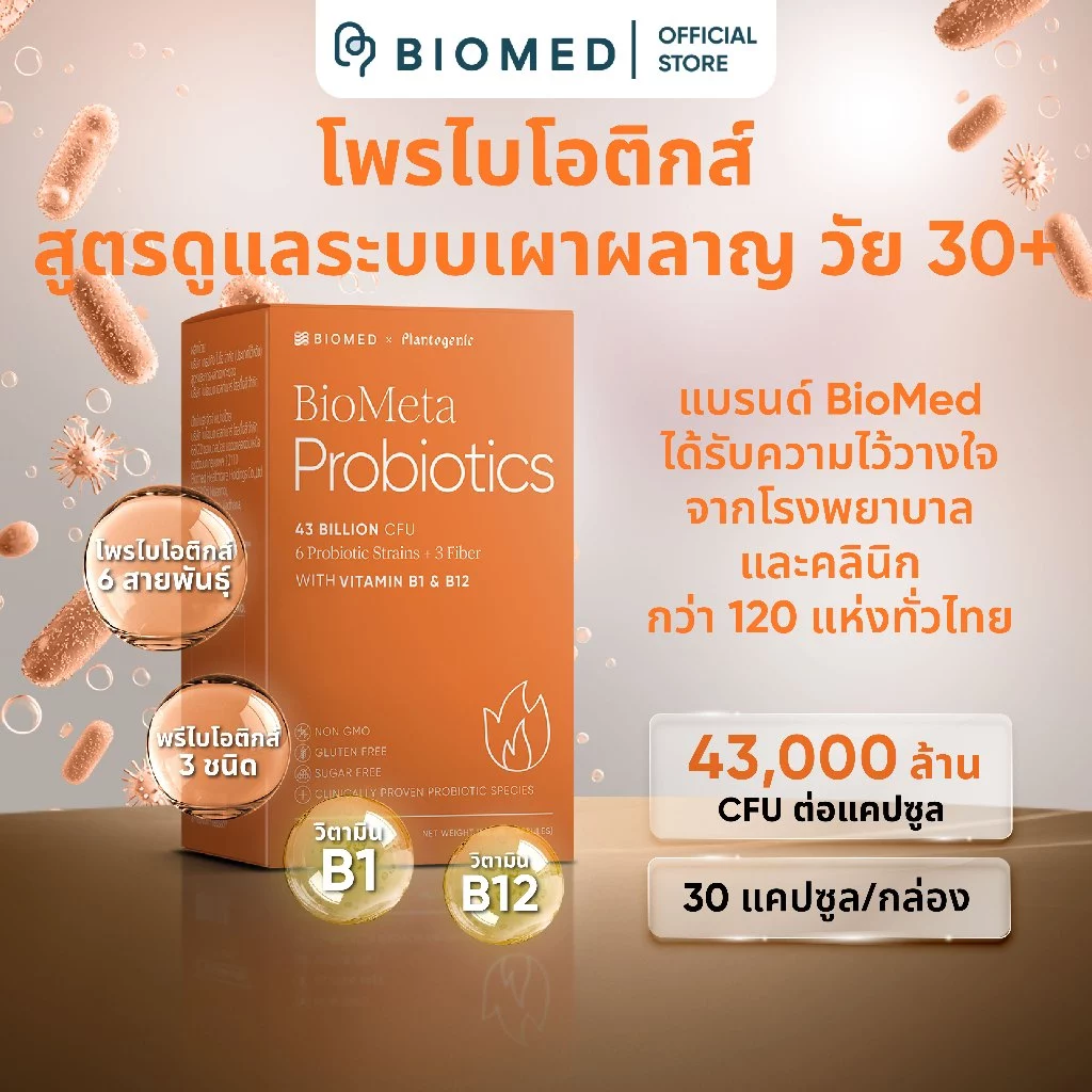 BioMeta แคปซูลโพรไบโอติกส์Medical Grade Probiotic by BioMed x Plantogenic โพรไบโอติก
