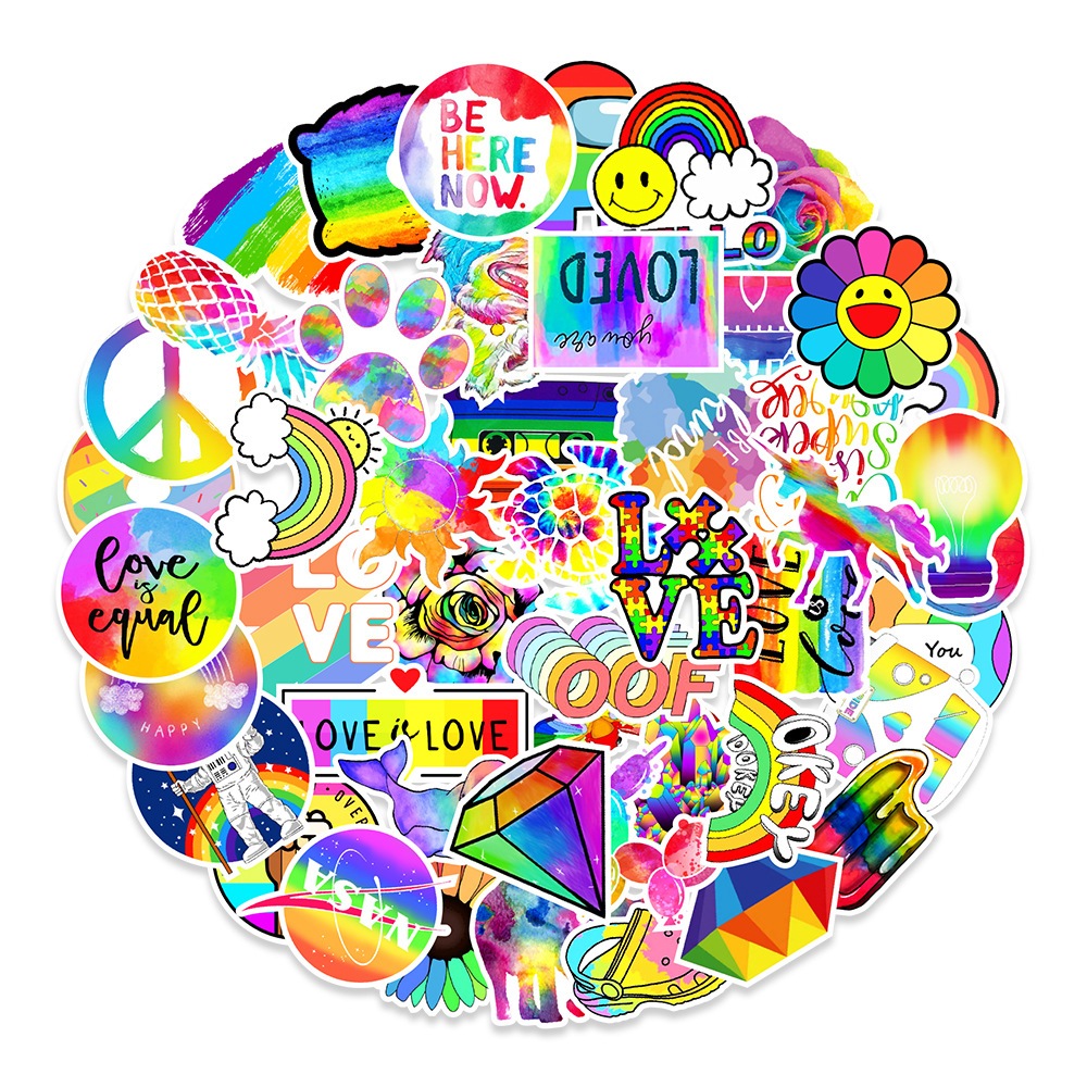 สติ๊กเกอร์ สติ๊กเกอร์สายรุ้ง สติ๊กเกอร์ลอกง่าย เรนโบว์ 50 ชิ้น Rainbow LGBT PRIDE Sticker easy to remove