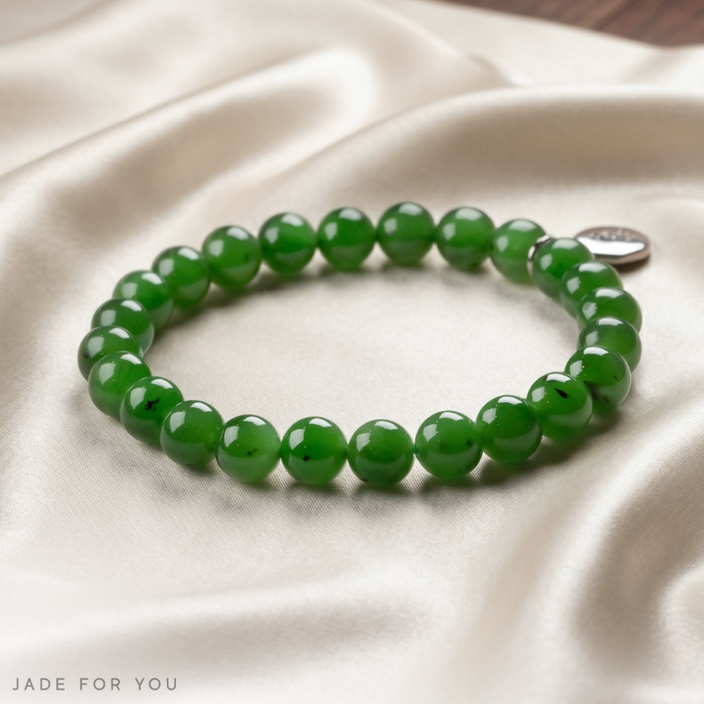 สร้อยแขนหยกเขียว Nephrite 8 mm. -JADE FOR YOU