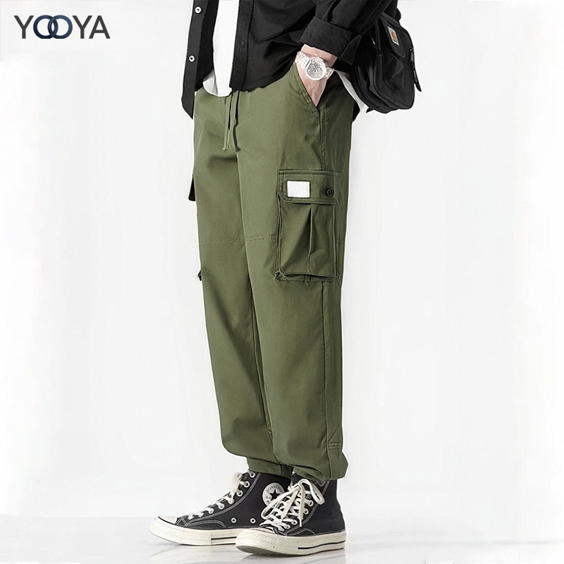 YOOYA กางเกงคาร์โก้ขายาวผู้ชาย ทรงหลวมสบาย ใส่สบาย กระเป๋าข้าง เยอะ สไตล์วินเทจ เนื้อผ้าคุณภาพดี ไม่จำกัดเพศ