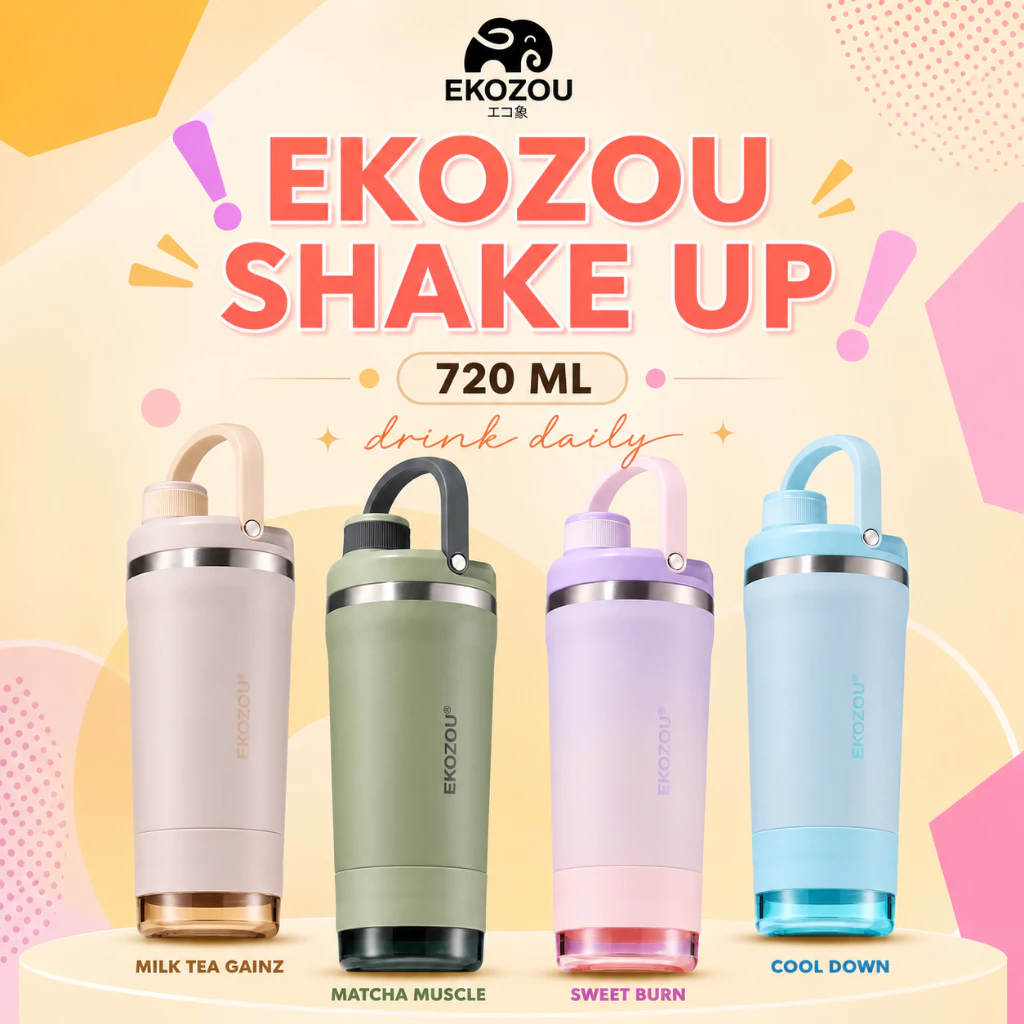 EKOZOU แก้วเชคสแตนเลส 304 ขนาด 720 ML พร้อมช่องใส่ผงโปรตีน