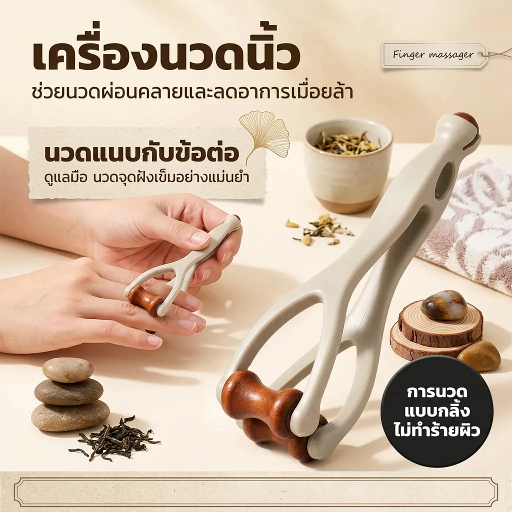 ลูกกลิ้งนวดนิ้ว 360° ไม้บีช แกนคู่ นวดมือ กดจุด คลิปหนีบ พกพา เครื่องนวดนิ้ว บรรเทาอาการเมื่อยล้า