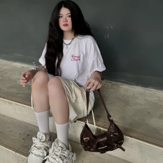 Karants แบรนด์ระดับนานาชาติ เสื้อยืด Cropped boxy cotton แท้ gsm ปักขนฟูสองด้าน KR207 Streetwear Hot Trend（แบบพิมพ์ลาย）