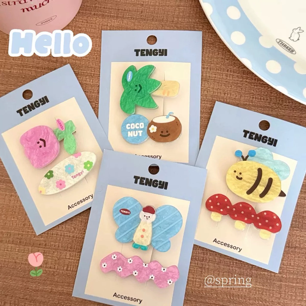 Cute 497 กิ๊บติดผม กิ๊บหนีบผมสุดคิ้วท์ hello coconut 2 ชิ้น/แพ็ค