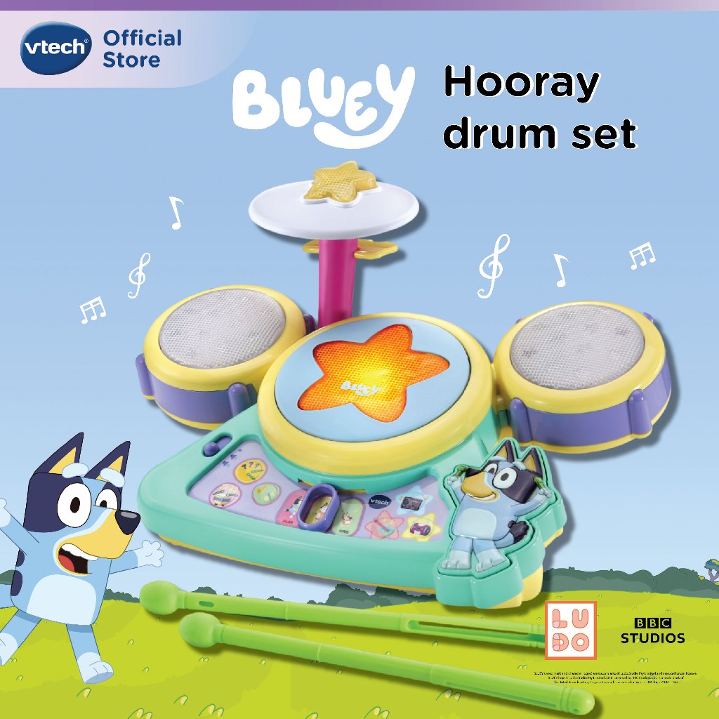 ชุดกลอง VTech Bluey Hooray (80-573400) ดนตรี, เด็กทารก, ของเล่น, หนังสือ, นาฬิกา, สกูตเตอร์