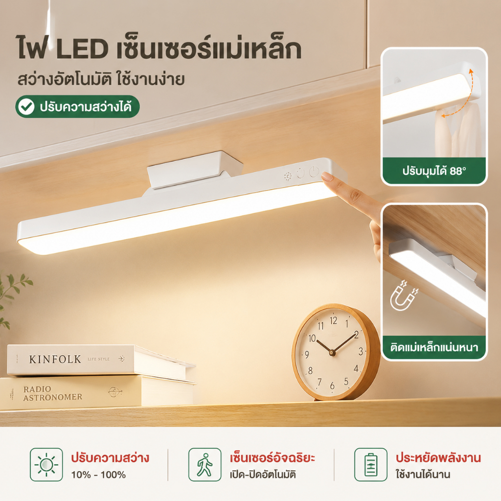 โคมไฟ LED ถนอมสายตา แบบแม่เหล็ก ปรับแสงได้ พร้อมรีโมท ติดตั้งง่าย