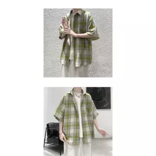 เสื้อแขนสั้นลายสก๊อตผู้ชาย，มีสองสีให้เลือก，M-3XL