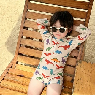 NT BABY-238 🦖 ชุดว่ายน้ำเด็ก One-Piece ลายไดโนเสาร์จอมป่วน (แขนยาว-ขาสั้น) 🌊