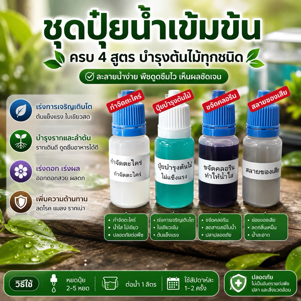 ปุ๋ยน้ำ ทำน้ำใส บำรุงไม้น้ำ ให้แข็งแรง 10ml ขนาดแบ่งขาย