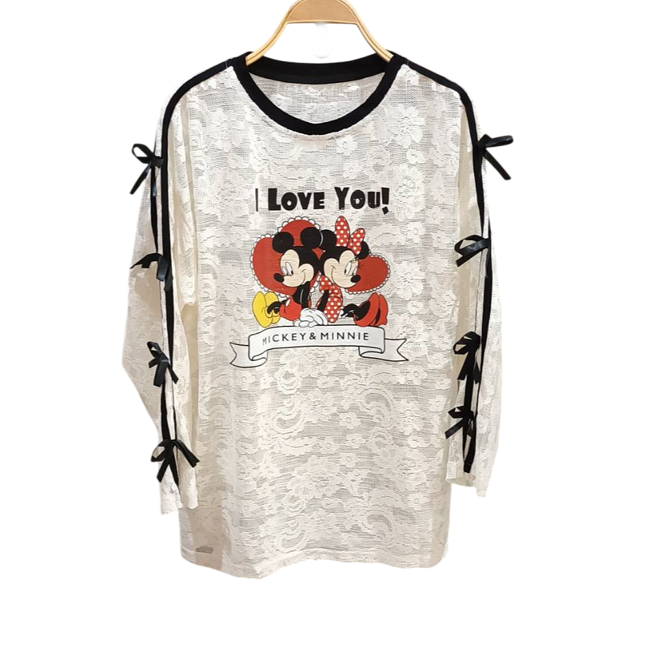 เสื้อลูกไม้ คอกลม แขนยาวแต่งโบว์