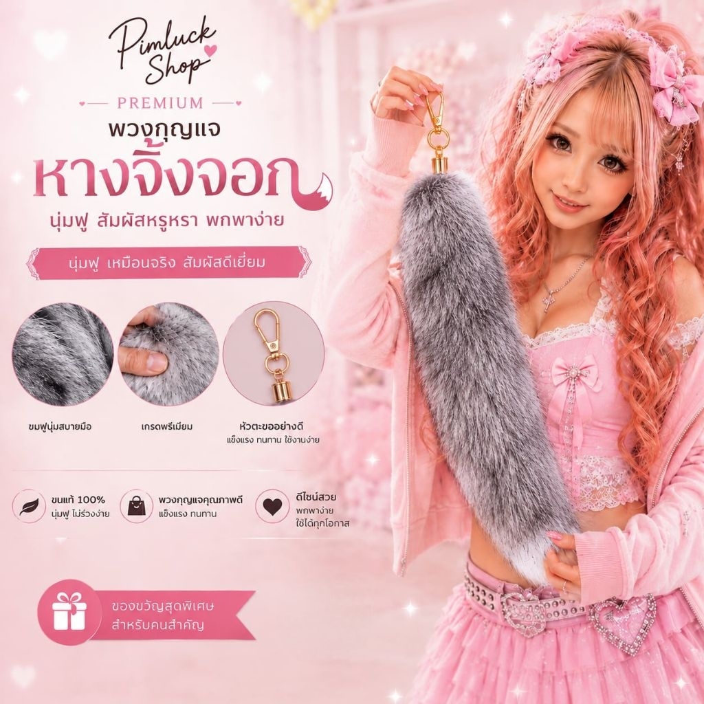 (L)พร้อมส่งจากไทย! พวงกุญแจหางจิ้งจอกขนาดใหญ่ ขนนุ่มฟูฟ่อง Hi-End 🦊 เพิ่มความหรูหราให้กระเป๋าใบโปรด โดดเด่นสะดุดตา