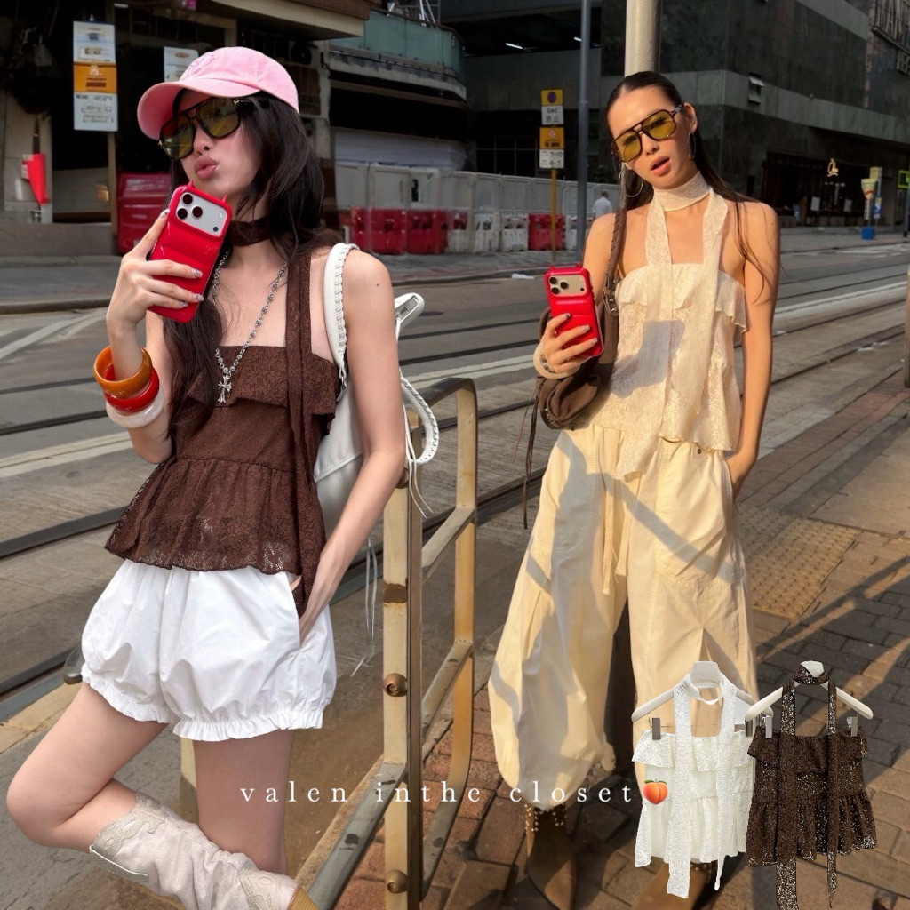 ส่งด่วน 26T225 𝗡𝗢𝗔 𝗥𝗨𝗙𝗙𝗟𝗘 𝗧𝗨𝗕𝗘 𝗧𝗢𝗣 เสื้อเกาะอกแต่งระบายมาพร้อมสายผ้าผันคอ MMFISH