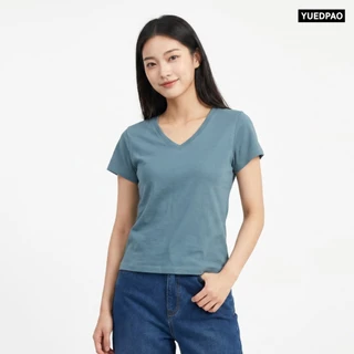 Yuedpao Ultrasoft Non-Iron 2026 (Women) - V Neck เสื้อยืดคอวีผู้หญิง สีพื้น ผ้านุ่ม ใส่สบาย ไม่ต้องรีด Set Deep Sea
