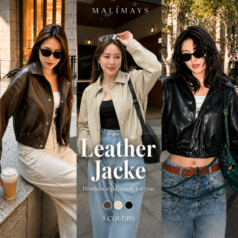 MALIMAYS - Leather Jacket แจ็คเก็ตหนัง ตัวยาว ใส่ได้ทั้งชายและหญิง แจ็คเก็ตหนัง PU แจ็คเก็ตหนัง