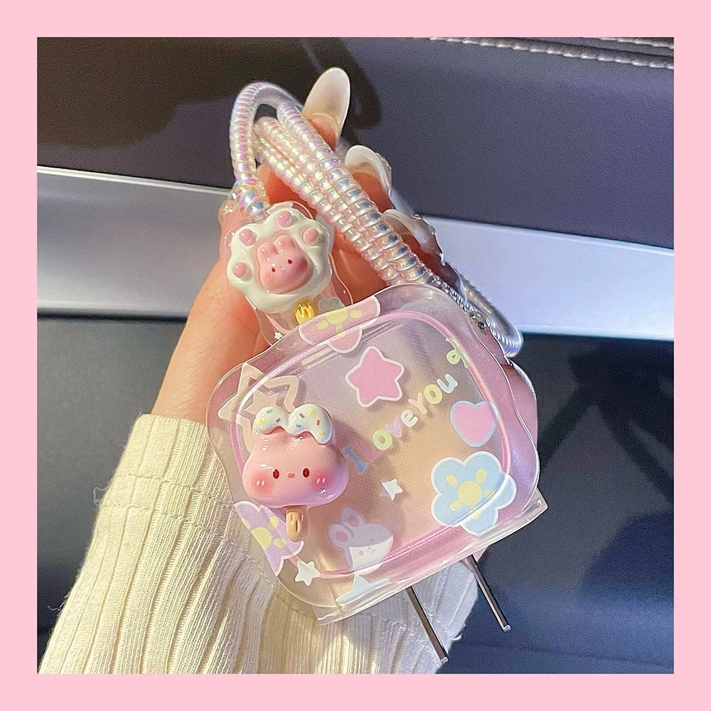 ซิลิโคนกันสายขาด 5 ชิ้น Charger Case ดอกไม้การ์ตูนน่ารัก สำหรับสายชาร์จ For iPhone 18W/20W ป้องกันปลั๊กบิด+สายชำรุด