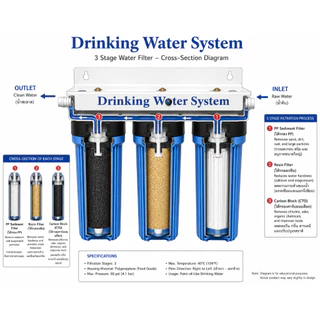 💧 เครื่องกรองน้ำ 3 ขั้นตอน 10 นิ้ว Drinking Water System 💧