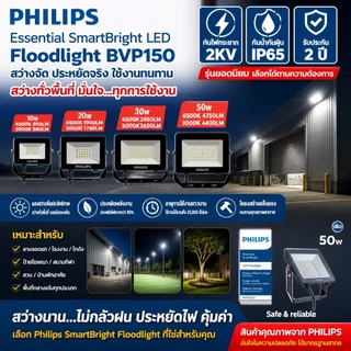 PHILIPS โคมไฟฟลัดไลท์ LED Floodlight รุ่นBVP150 ขนาด10W 20W 30W 50W แสงขาว 6500K โคมสปอตไลท์ 220v ไฟบ้านโคมไฟสนาม