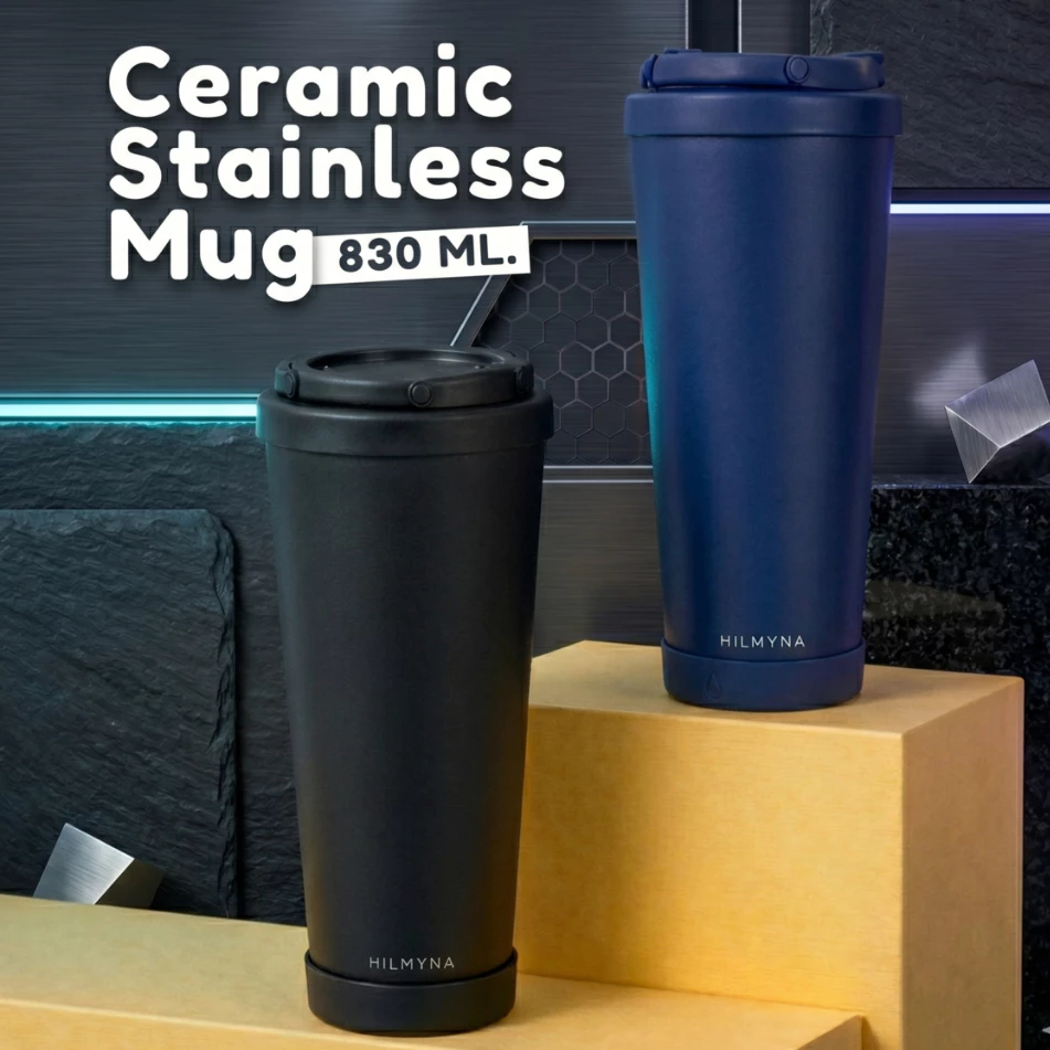 แก้วสแตนเลสเก็บความเย็น เคลือบเซรามิก 830 ml.(Tone Night) HILMYNA CERAMIC STAINLESS MUG 830 ml.