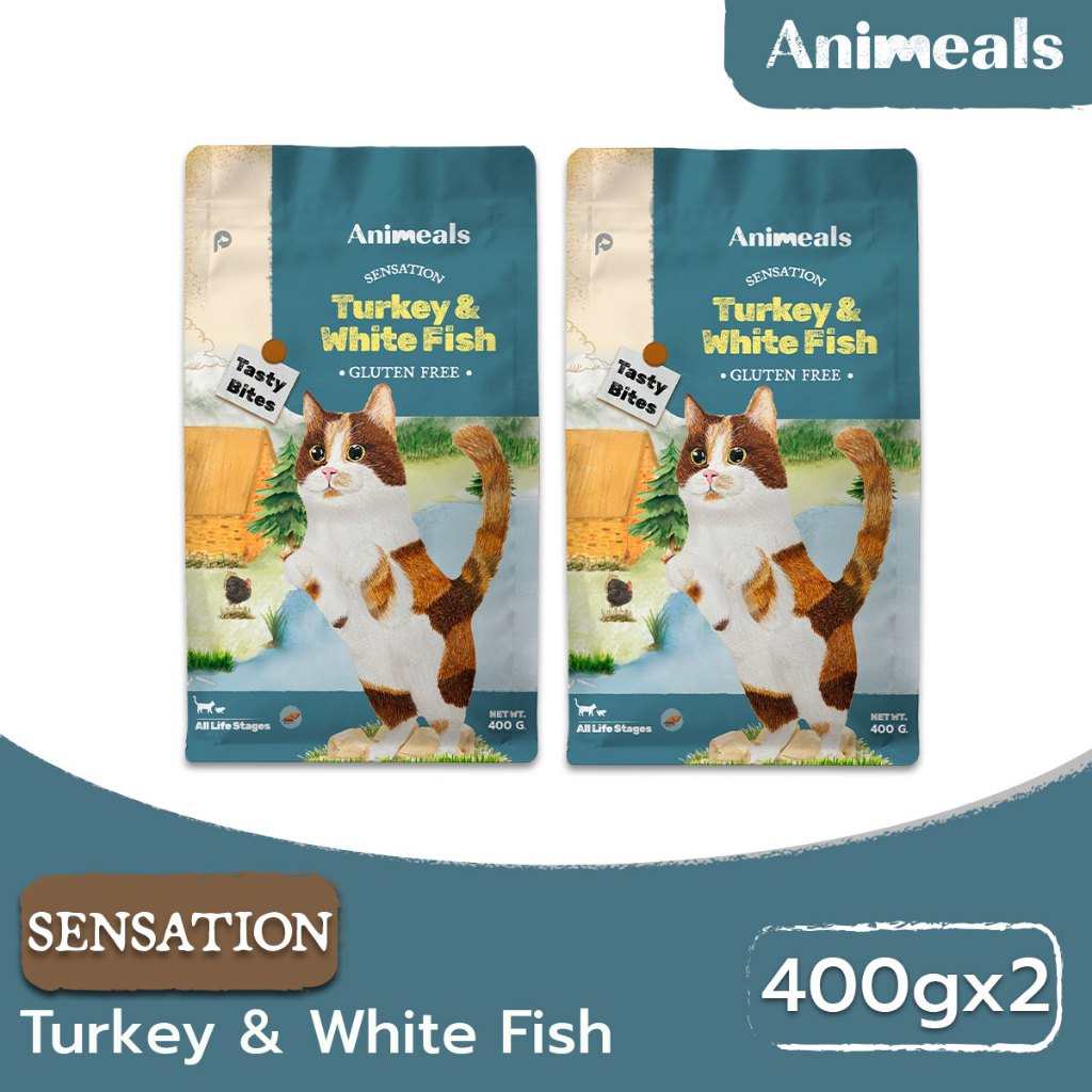 Animeals Sensation อาหารแมว 800g. สูตรกินง่าย หอมอร่อย สำหรับแมวเลือกกิน เบื่ออาหาร ไก่งวงและปลาเนื้