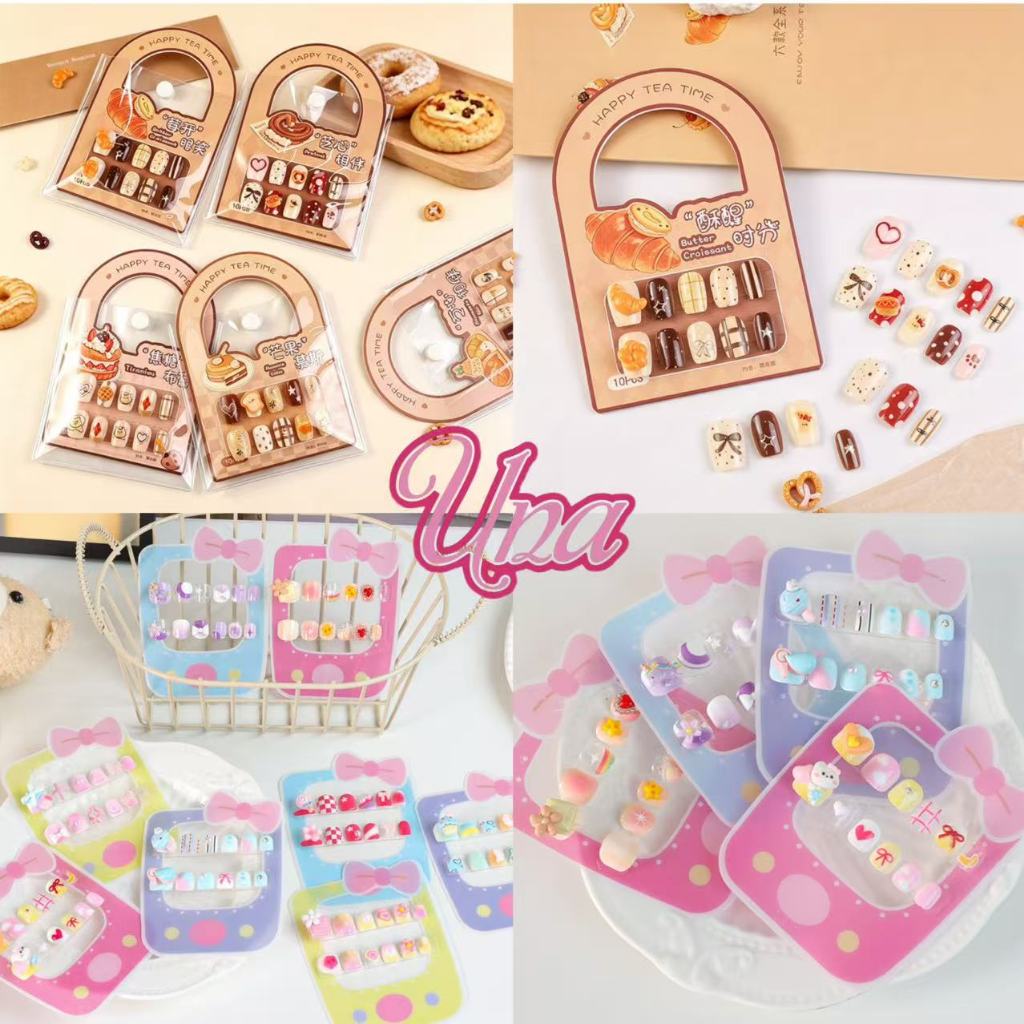 Una Gift Shop(A1747)❣🇹🇭🚚พร้อมส่ง❣เล็บปลอมสำเร็จรูปสำหรับเด็ก ลายขนม/เบเกอรี่ สไตล์เกาหลี 🧁ติดแล้วเล็บสวยทันที