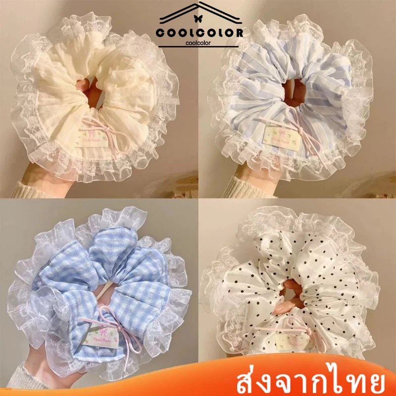 ในไทย💖ยางรัดผมผูกลูกไม้โบว์ ลายสก๊อตลายจุด สไตล์เกาหลน่ารักหวานแฟชั่นี สําหรับเด็กผู้หญิงผมหางม้าเครื่องประดับผม.COD
