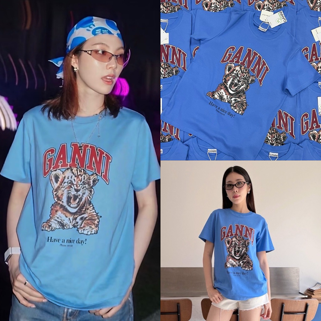 Ganni T-shirt " เสื้อยืดคอกลมแขนสั้น งานชนช็อปไปเลยค้า ลายใหม่ สวยเท่ สกรีนสวย เนื้อผ้าดี