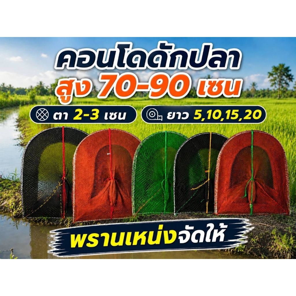 ไอ้โง่ดักปลา ตา3เซน สูง70เซน 5-20โค้ง คละสี