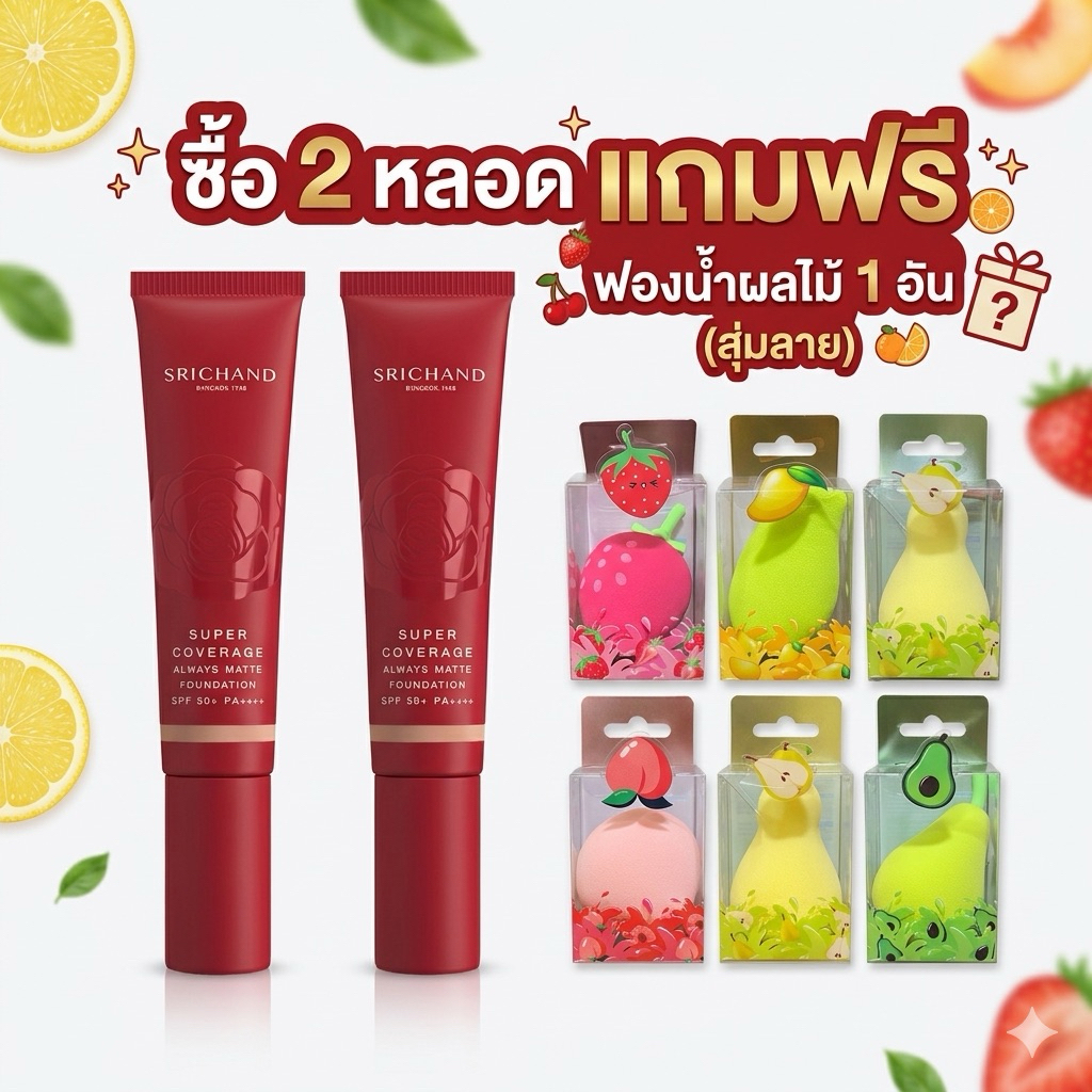 Srichand ศรีจันทร์ รองพื้น ซูเปอร์ คัฟเวอเรจ ออเวส์ แมทต์ ฟาวน์เดชั่น SPF50+ PA++++ 30มล.
