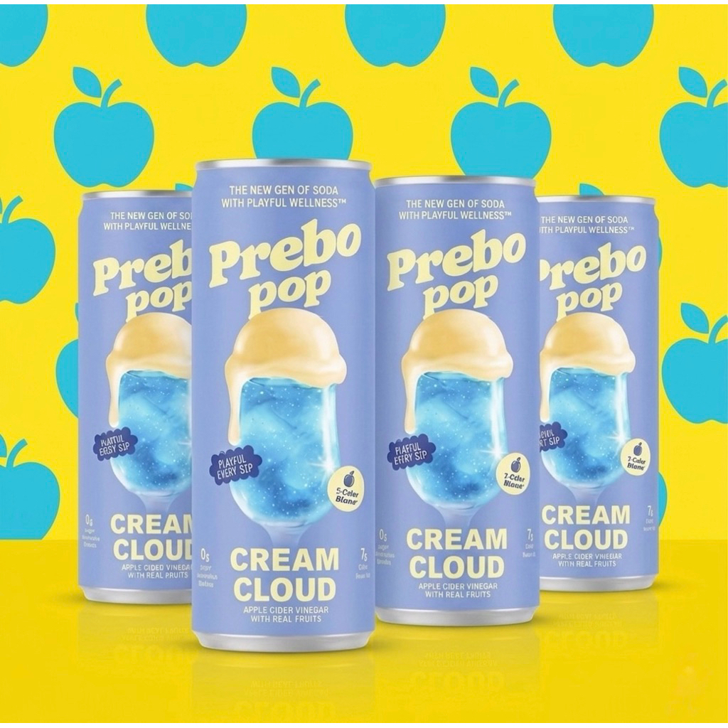 [ 2 กระป๋อง]  พรีโบป๊อปแอปเปิ้ลไซเดอร์เวเนการ์ครีมคลาวด์โซดา 330มล.  Prebo Pop Apple Cider Vinegar Cream Cloud 330