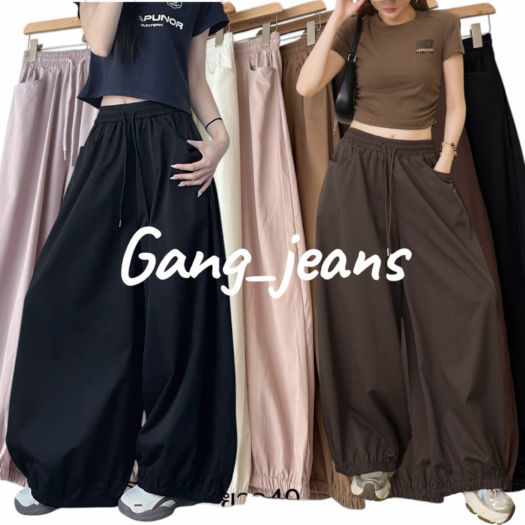 Gang_jeans#5506(A)กางเกงขายาวผ้าร่ม ปลายขาจั๊ม ทรงบอลลูน