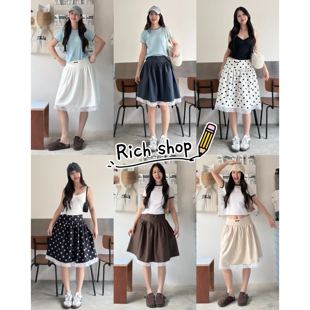 New !! ARRIVALS > กระโปรง 5 ส่วน (แต่งลูกไม้) 🌼 ซิปข้าง*
