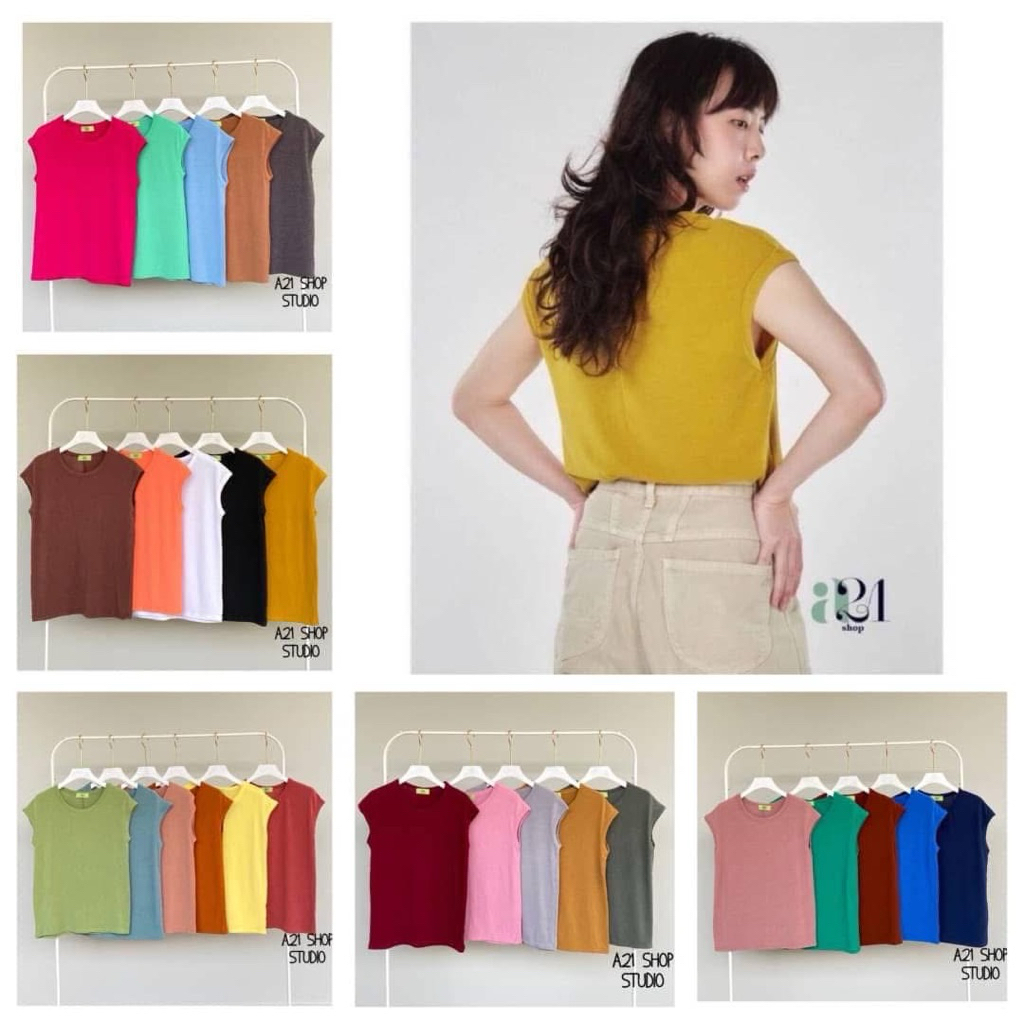 เสื้อยืดสีพื้น ทรงแขนล้ำ งาน A21 Shop