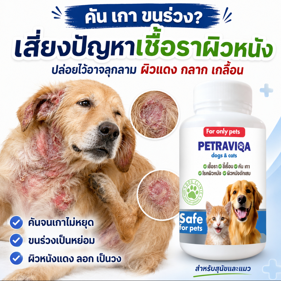 เสริมอาหาร ดูแลเชื้อราสุนัข แมว ลดคัน เกา ขี้เรื้อน โรคผิวหนัง ขนร่วง ปลอดภัย